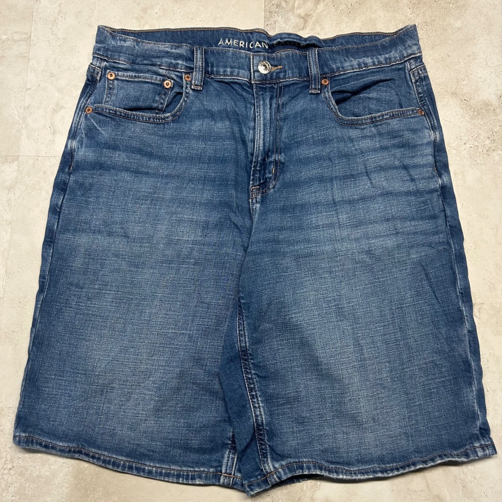 American Eagle Jort Denim Shorts Blue Womens 10 High Rise Stretch Casual Summer